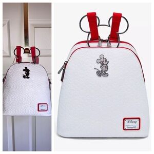 NWT Disney Loungefly Mickey Mouse Figural Ear Frame White Red Mini Backpack